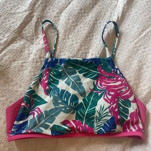 Decree Tropical Leaf Print Crop Cami - Pink, Green, Blue